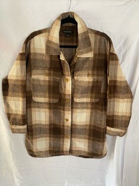 Banana Republic Brown and Cream Plaid Shirt Jacket
